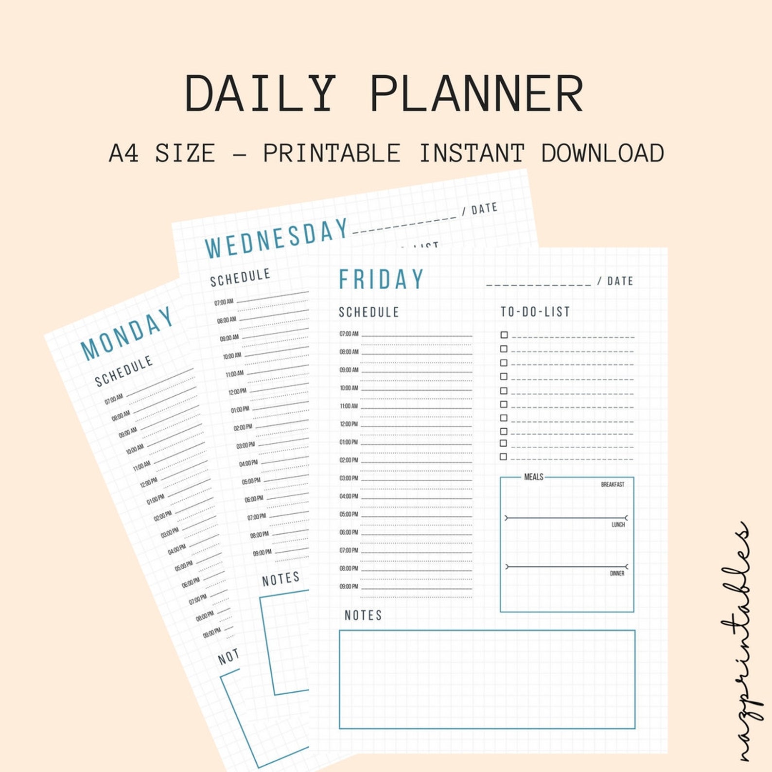 A4 SIZEDAILY PLANNER, Printable Planner Pages Etsy