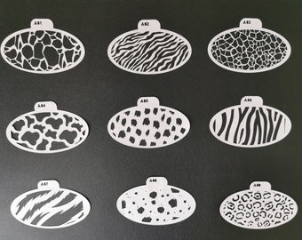 Stencil Set - 9 stencils - For Airbrush Body and Face Painting - Animal skins