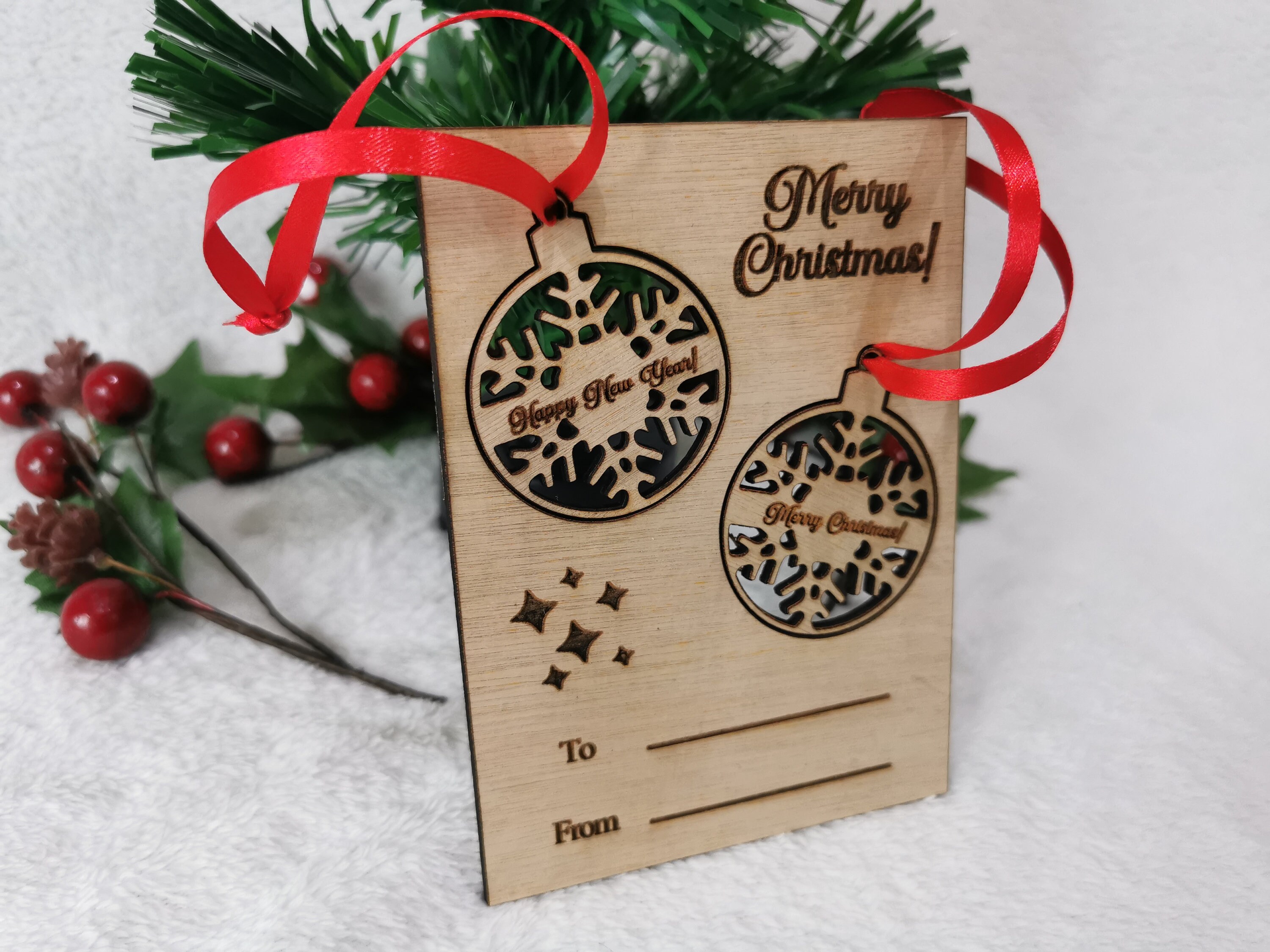 Christmas Bauble Card Laser Cut From Plywood Personalised Etsy UK