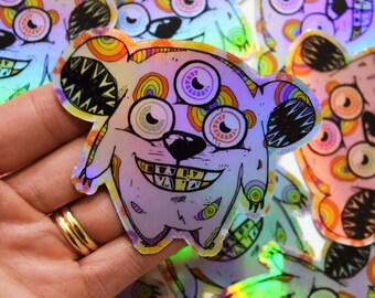 3" Holographic Three Eyed Bear Sticker