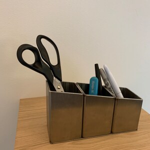 Modern Brushed Stainless Steel Desk Tidy Office Organiser Sleek and Functional image 3