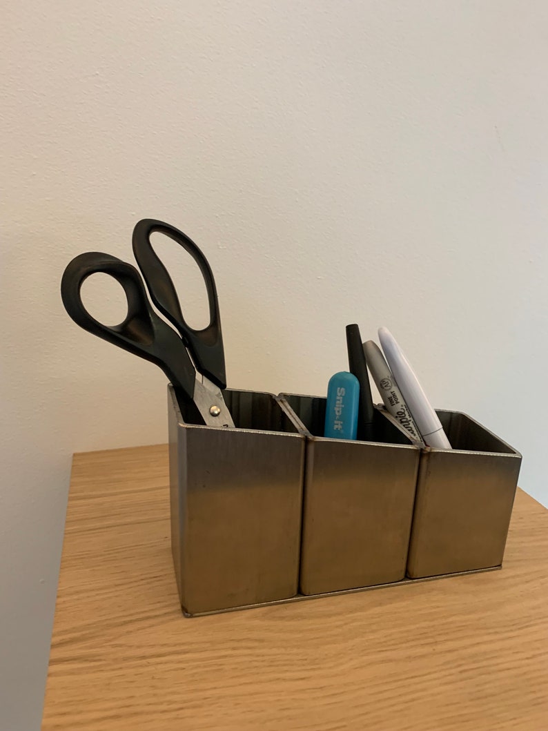 Modern Brushed Stainless Steel Desk Tidy Office Organiser Sleek and Functional image 3