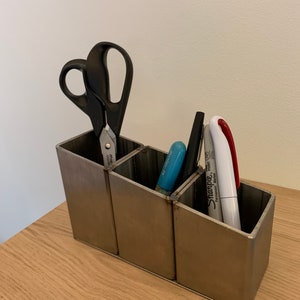Modern Brushed Stainless Steel Desk Tidy Office Organiser Sleek and Functional image 4