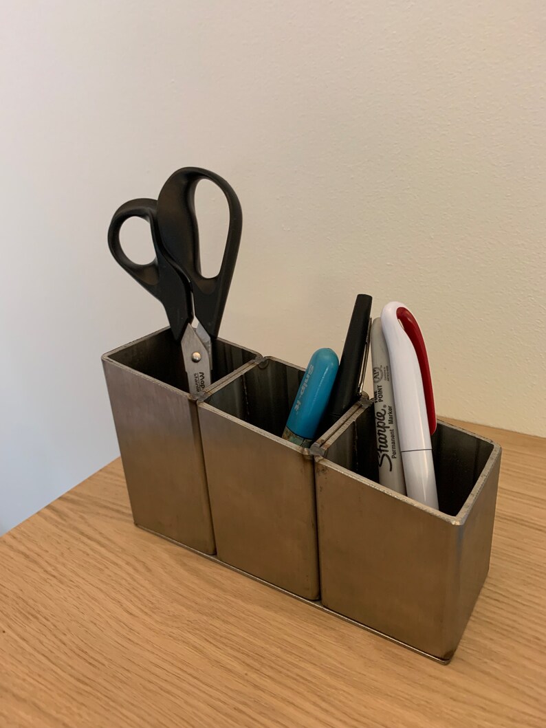 Modern Brushed Stainless Steel Desk Tidy Office Organiser Sleek and Functional image 4