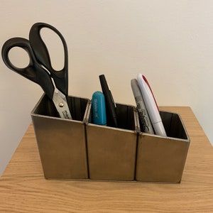 Modern Brushed Stainless Steel Desk Tidy Office Organiser Sleek and Functional image 1