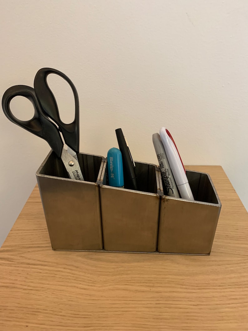 Modern Brushed Stainless Steel Desk Tidy Office Organiser Sleek and Functional image 1