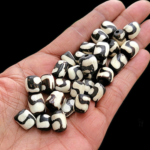 African Bone Batik Beads 10-12mm Zebra Swirl and Stripe Beads 25 Destash Beads Hand-carved in Kenya