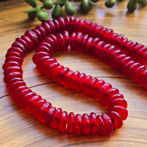 Red African Glass Rondelle Krobo Beads Recycled Fused Glass Ghana Handmade Donut Spacer Beads 12mm 100 Pieces
