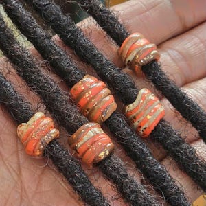 Unique Dreadlock Beads: 5mm Hole, Coral Tan Brown, Handmade, 5 pcs