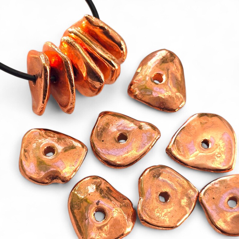 Large Copper Disc Nugget Spacers, Wavy Mykonos Bead Nuggets, Irregular