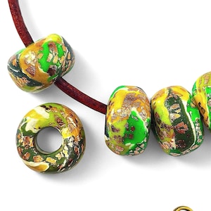 Handmade Polymer Clay Rondelle Beads: Bohemian Mosaic with Copper Foil, 9x15mm, 6 Pcs