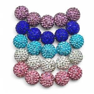 20 12mm Polymer Clay Rhinestone Disco Ball Beads, Round Sparkly Beads, Paved 7 Rows, Select Color