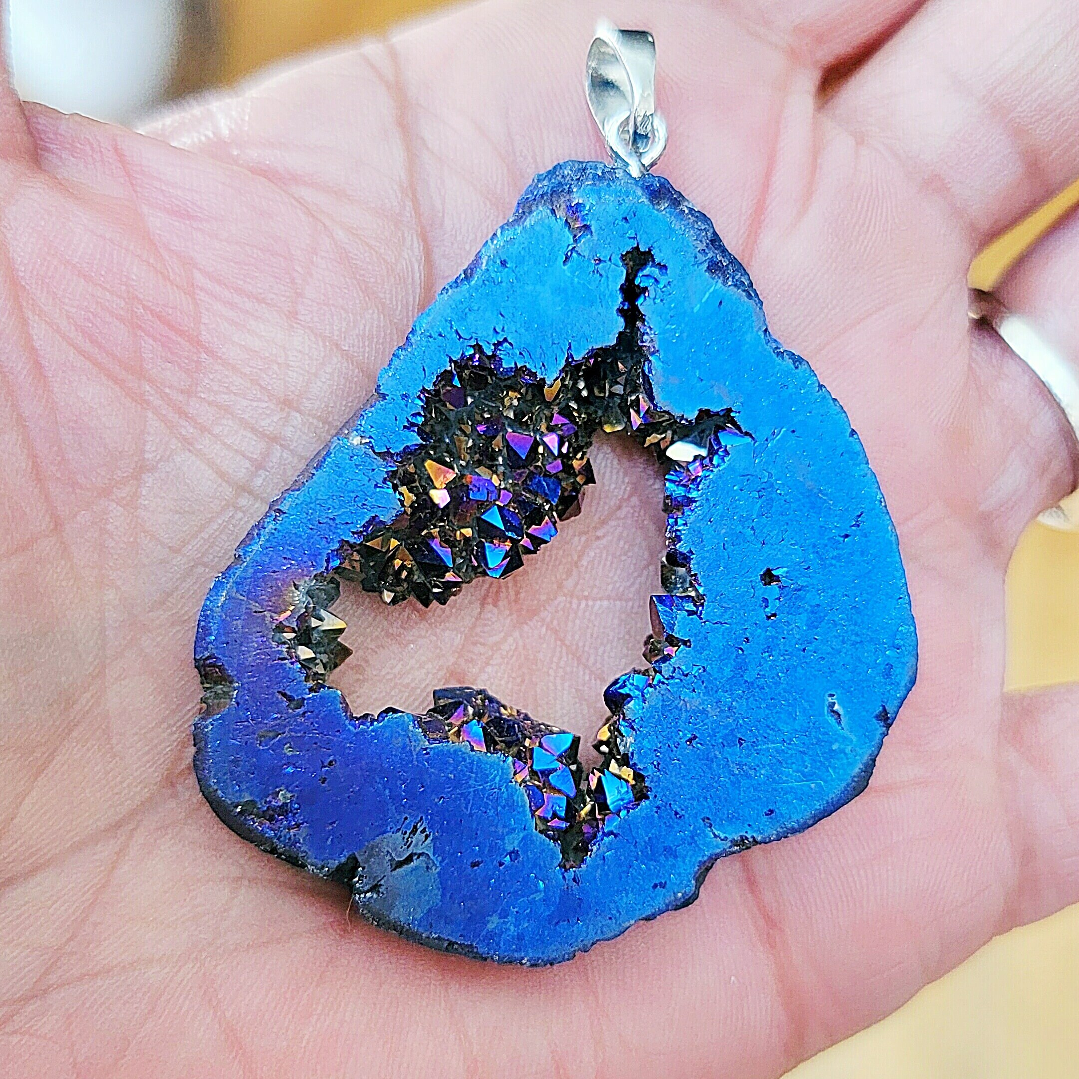 Large Blue Stone Pendant for Jewelry Making / Druzy Agate Etsy