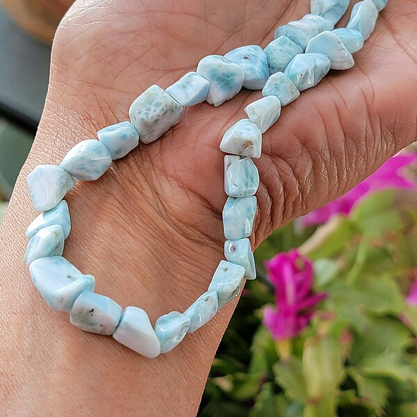 Natural Larimar Freeform Nugget Gemstone Beads Natural Sky Blue AA Quality 1/2 Strand