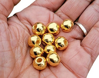 8mm Gold Mykonos Beads Large Hole Round Beads 24k Gold 7 BEADS