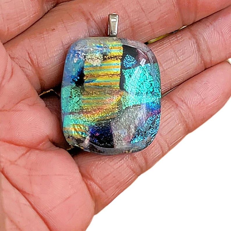 Dichroic Glass Pendant for Jewelry Making With Abstract Pattern Etsy