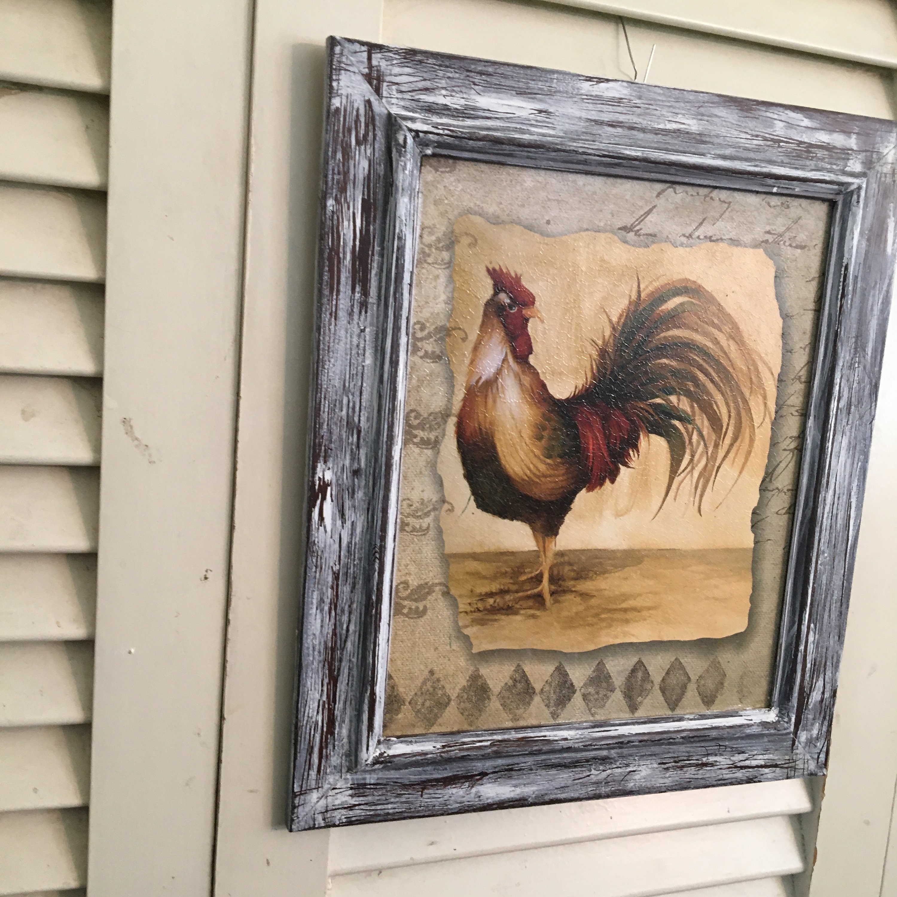 13.75x11.75 Framed Distressed Rooster Wall Art/ Etsy