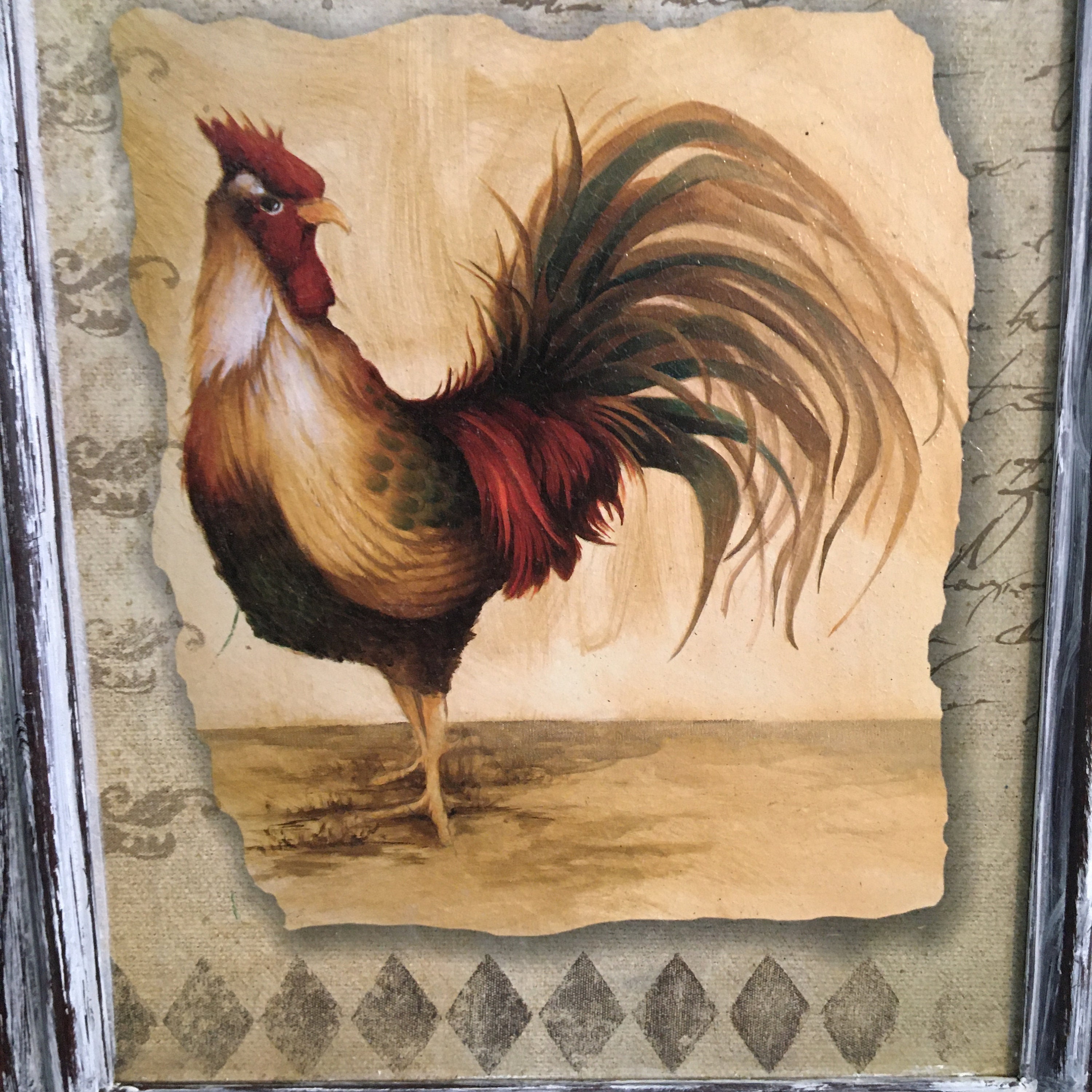 13.75x11.75 Framed Distressed Rooster Wall Art/ Etsy