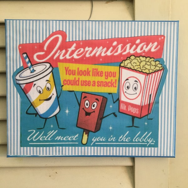 8"x10" Intermission Snack Movie Canvas Wall Decor / Wreath Enhancement ( Embellishment)