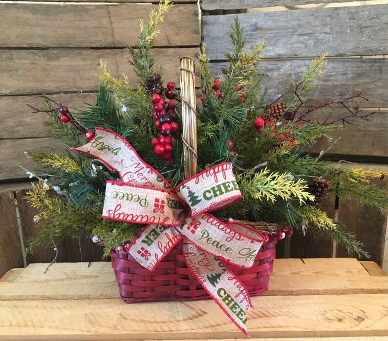 Country Christmas Basket Floral Arrangement Etsy