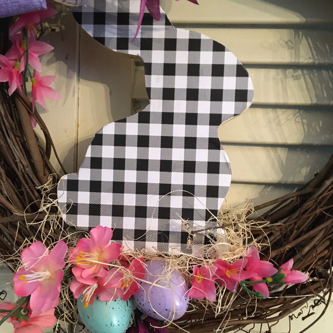 22 Buffalo Check Easter Bunny Seasonal Wreath Etsy