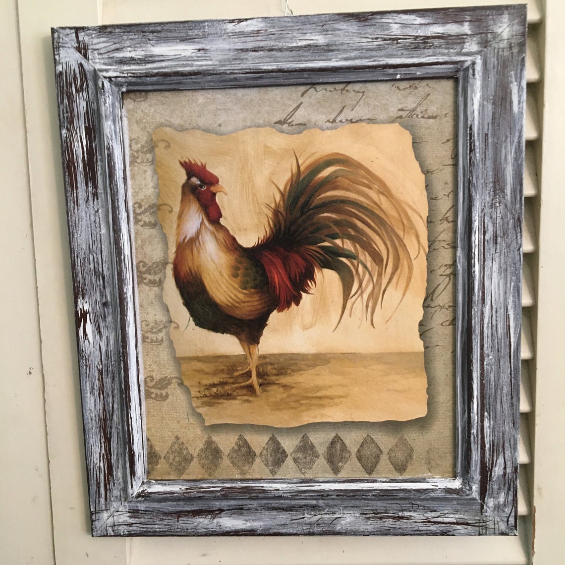 13.75x11.75 Framed Distressed Rooster Wall Art/ Etsy