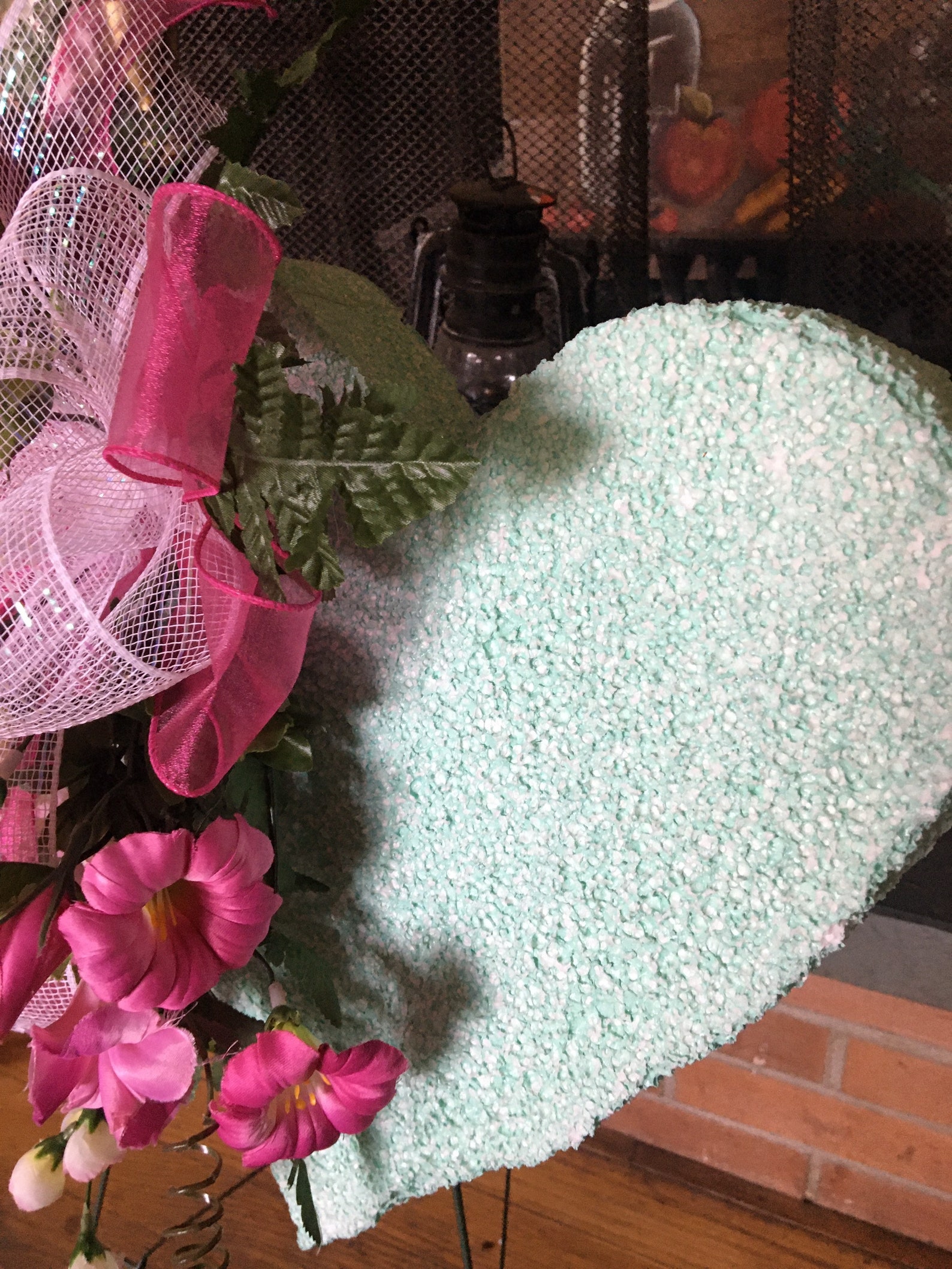 Green/pink Styrofoam Floral Memorial Heart & Stand / Funeral Etsy