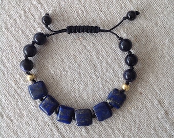 Lapis Lazuli and gold stone bracelet