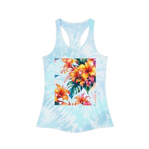 Tropical Tie Dye Racerback Tank Top, Summer Top, Beachwear, Festival Apparel, Vacation Outfit