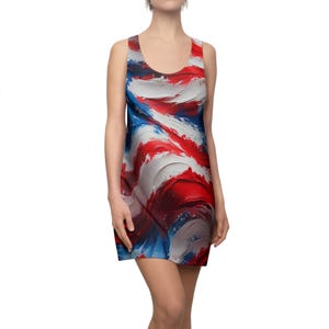 Vaterländisches Racerback Kleid, Damen Sommerkleid, Fourth of Jully Outfit, Festival Wear, Freizeitkleid