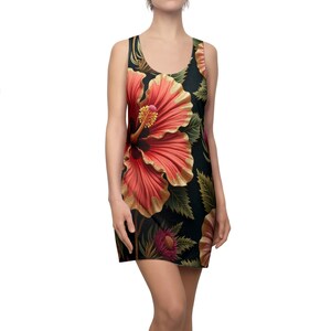 Floral Print Racerback Dress, Summer Dress, Beach Dress, Casual Outing Dress, Hawaiian Dress, Perfect for Vacations