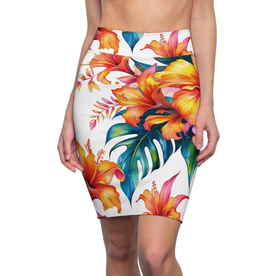 Floral Print Floral Pencil Skirt Dress Tropical Floral Pencil