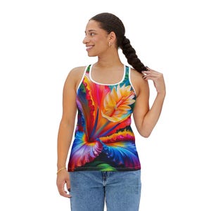 Vibrant Floral Women&#39;s Tank Top, Summer Top, Beachwear, Vacation Outfit, Festival Attire, Colorful AOP Design