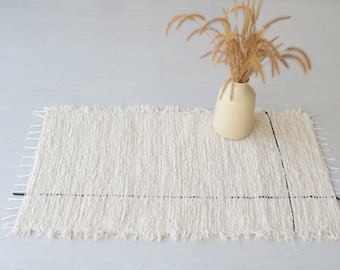 Small cream rug with black line, bedroom rug, soft cotton rug, kitchen rug, kids rug, bathroom rug, shower rug, contemporary rug, mother gift