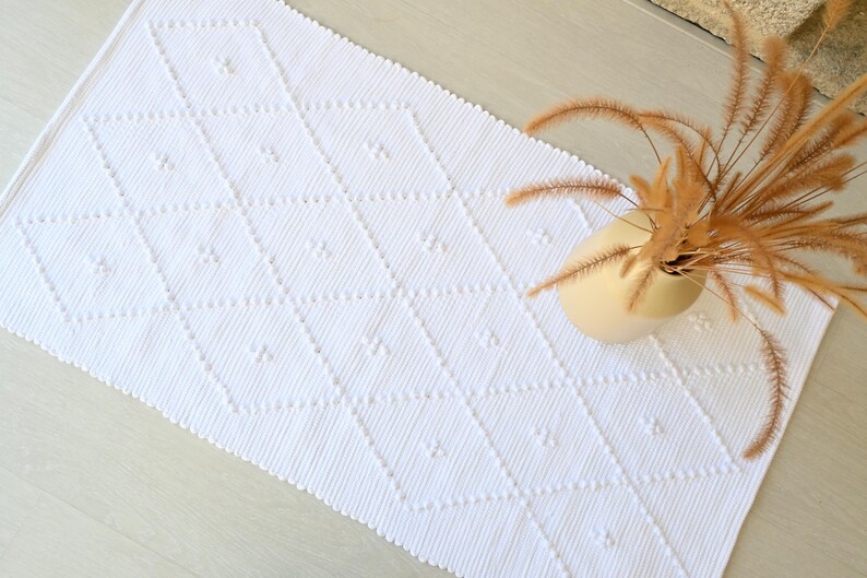 Small Handwoven White Rug, Shower Rug, Bathroom Rug, Bath Mat, Bedside