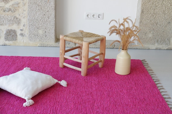 Alfombra rosa grande tejida a mano, alfombra de sala de estar, alfombra rosa,  alfombra de guardería