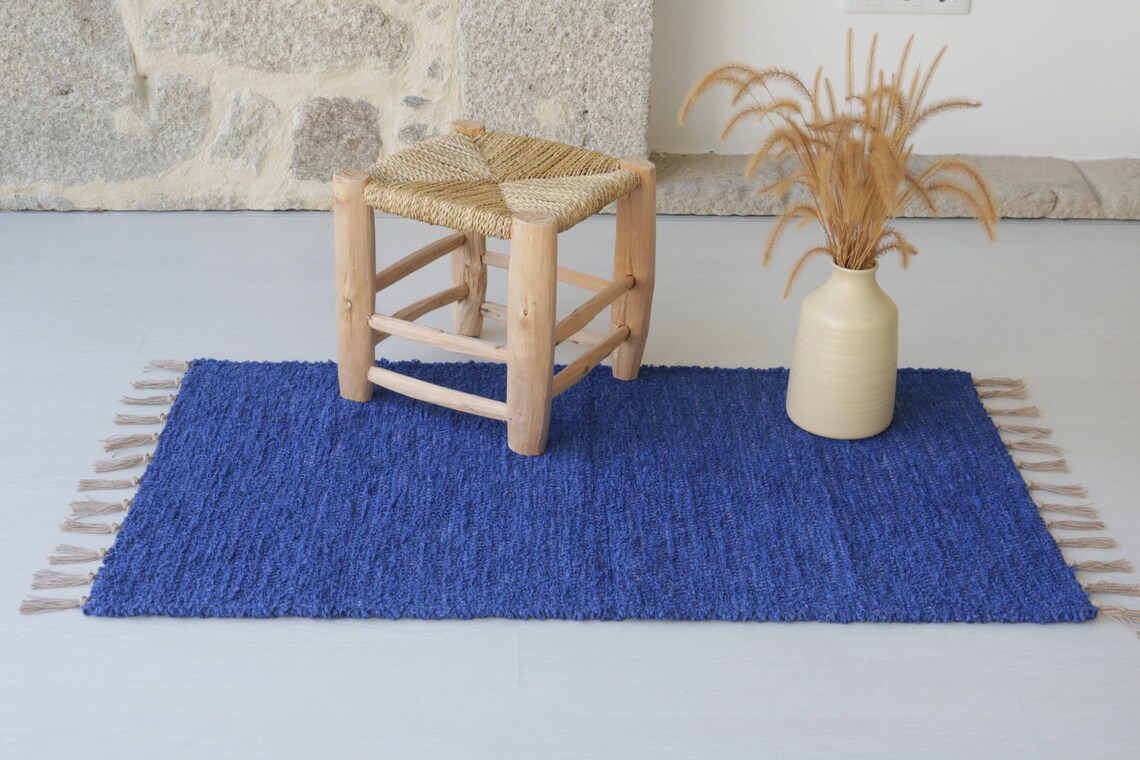 Small Clothe Rug Small Handwoven Blue Cotton Rug, Bathroom Rug, Kitchen Rug, Bedroom Rug ...