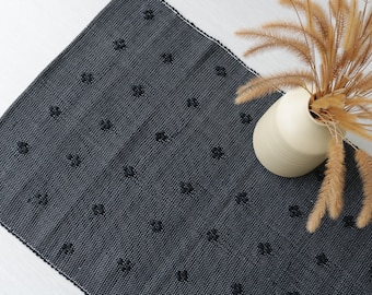 Petit tapis noir tissé à la main, tapis de bain, tapis de chambre à coucher, tapis portugais, tapis de douche, tapis durable, tapis de cuisine, tapis de salle de bain noir