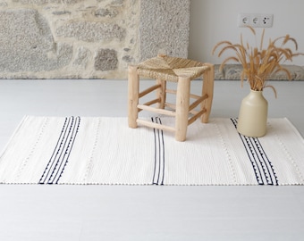 Tapis blanc et bleu moyen, tapis de salle de bain, tapis de cuisine, tapis de chambre à coucher, tapis de douche, tapis lavable, tapis géométrique, décor de ferme, tapis rayé