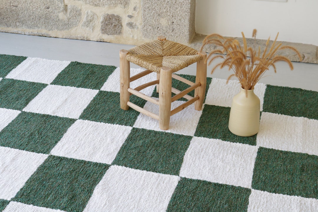 Green Pattern Rug Square Check Checkered Green and White Rug 140x210cm , Living Room Rug, Checkered ...