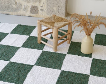 Green and white check rug 150x210cm , living room rug, checkered area rug, kids rug, retro rug, bedroom rug, Checkered Green Cream Area Rug