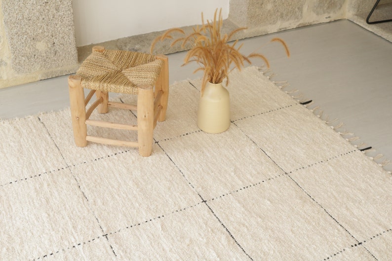 Large Handwoven Cream Rug 6.5x10 Feet Cream Area Rug, Living Room Rug ...