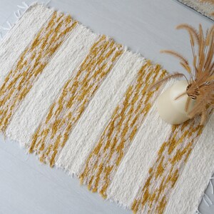 Petit tapis écru et jaune, tapis de salle de bain, tapis de douche, tapis de chevet, tapis de cuisine, gelber teppich, cadeau maman, déco bohème image 7