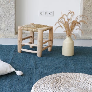 Grand tapis bleu pétrole tissé à la main 170x240cm, tapis de zone, tapis de salon bleu sarcelle, tapis boho, tapis pour enfants, tapis portugais, tapis bleu pétrole image 1