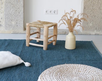 Alfombra grande tejida a mano 170x240cm azul petróleo, alfombra de área, alfombra de salón azul verde azulado, alfombra boho, alfombra para niños, alfombras portuguesas, tapis bleu pétrole