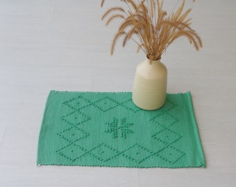 Kleiner handgewebt grüner Teppich, Badematte, Duschteppich, Grüne Teppichmatte, skandinavischer Teppich, geometrischer Teppich, Tapis de Bain