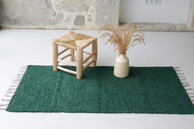 Medium handwoven green rug, soft rug, area rug, bohemian rug, Farmhouse decor, machine washable rug, green cotton rug, bedroom rug, bath rug image 6