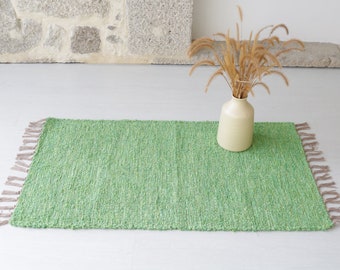 Kleiner handgewebter birnengrüner Teppich, Badezimmerteppich, Duschteppich, Küchenteppich, Schlafzimmerteppich, weicher Teppich, grüner Baumwollteppich, Boho-Dekoration