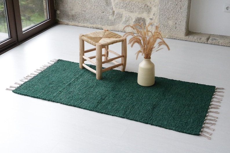 Medium handwoven green rug, soft rug, area rug, bohemian rug, Farmhouse decor, machine washable rug, green cotton rug, bedroom rug, bath rug image 2