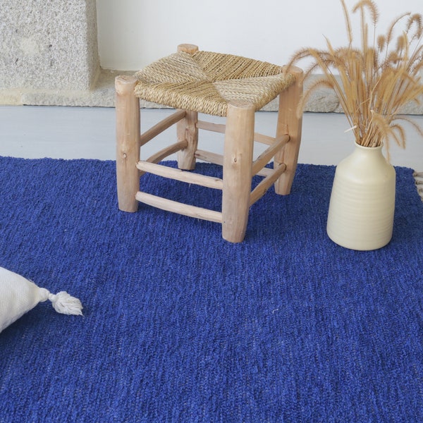 Grand tapis bleu tissé à la main 140x200 cm, tapis de salon, tapis bleu, tapis pour enfants, tapis doux lavable, tapis durable, tapis scandinave boho